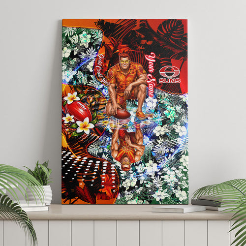 Personalized Gold Coast Suns Football Canvas Wall Art Tropical Hibiscus Flowers - Pacific Fusion Style