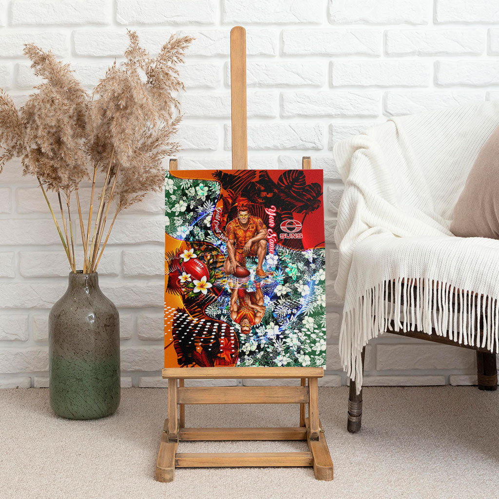 Personalized Gold Coast Suns Football Canvas Wall Art Tropical Hibiscus Flowers - Pacific Fusion Style