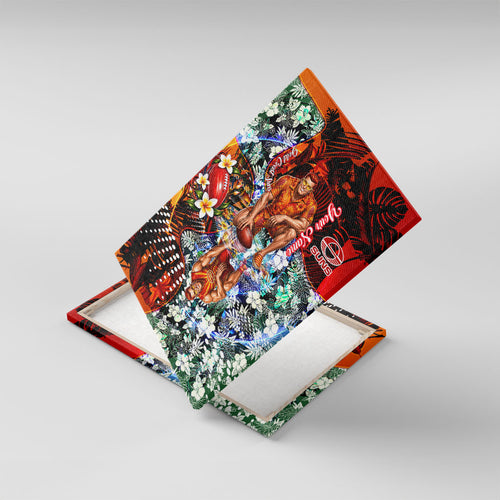 Personalized Gold Coast Suns Football Canvas Wall Art Tropical Hibiscus Flowers - Pacific Fusion Style