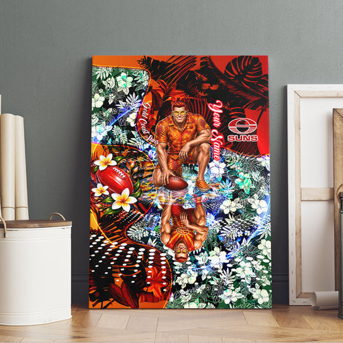 Personalized Gold Coast Suns Football Canvas Wall Art Tropical Hibiscus Flowers - Pacific Fusion Style