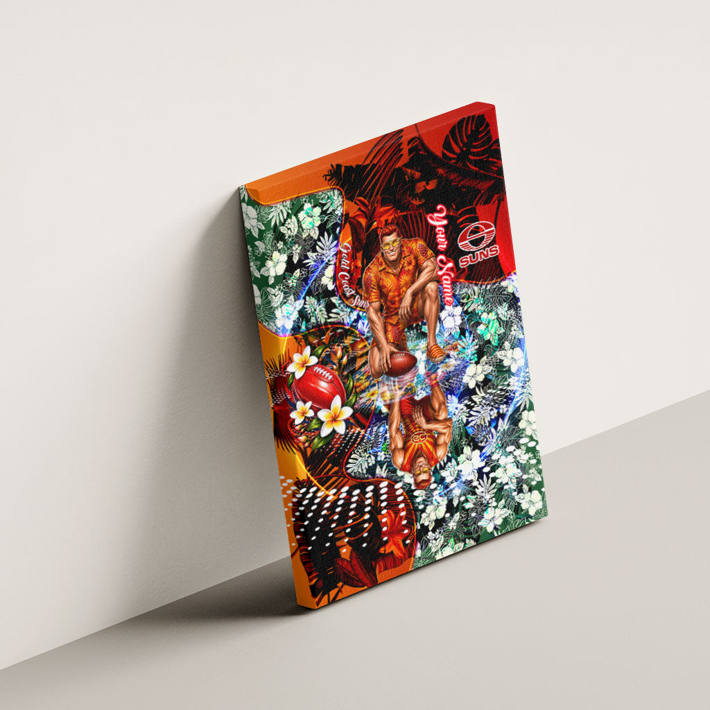 Personalized Gold Coast Suns Football Canvas Wall Art Tropical Hibiscus Flowers - Pacific Fusion Style