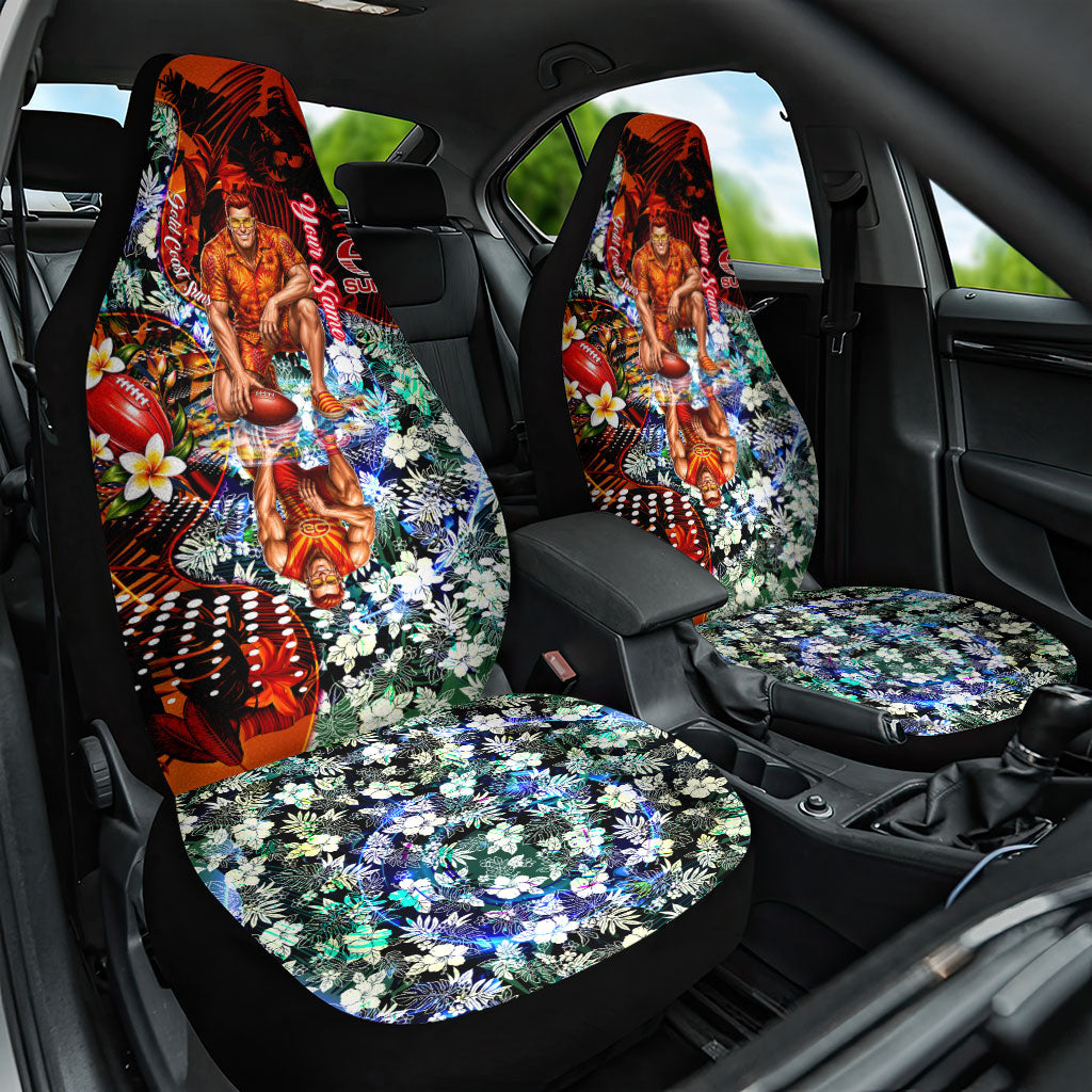 Personalized Gold Coast Suns Football Car Seat Cover Tropical Hibiscus Flowers - Pacific Fusion Style