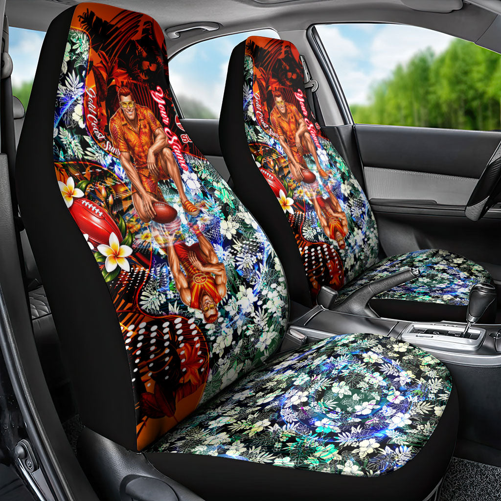 Personalized Gold Coast Suns Football Car Seat Cover Tropical Hibiscus Flowers - Pacific Fusion Style
