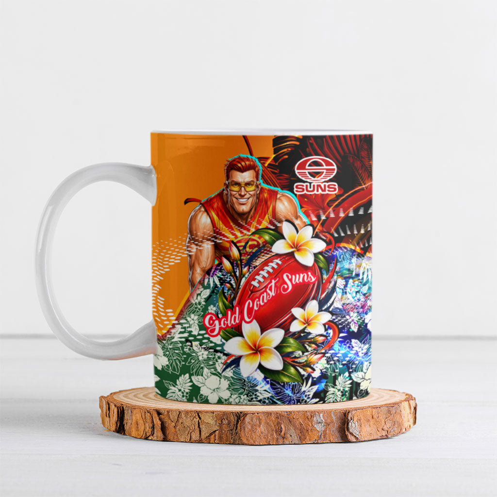 Personalized Gold Coast Suns Football Ceramic Mug Tropical Hibiscus Flowers - Pacific Fusion Style