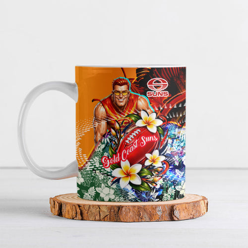 Personalized Gold Coast Suns Football Ceramic Mug Tropical Hibiscus Flowers - Pacific Fusion Style