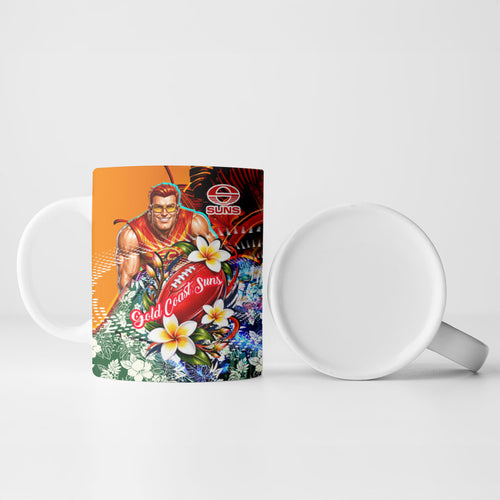 Personalized Gold Coast Suns Football Ceramic Mug Tropical Hibiscus Flowers - Pacific Fusion Style