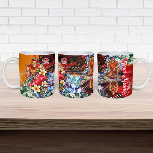 Personalized Gold Coast Suns Football Ceramic Mug Tropical Hibiscus Flowers - Pacific Fusion Style
