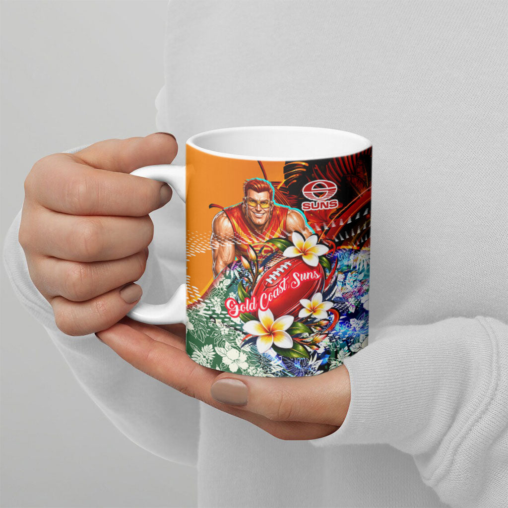 Personalized Gold Coast Suns Football Ceramic Mug Tropical Hibiscus Flowers - Pacific Fusion Style