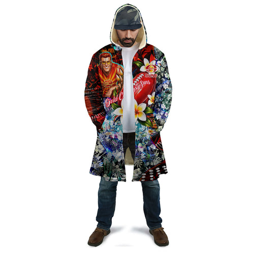 Personalized Gold Coast Suns Football Cloak Tropical Hibiscus Flowers - Pacific Fusion Style