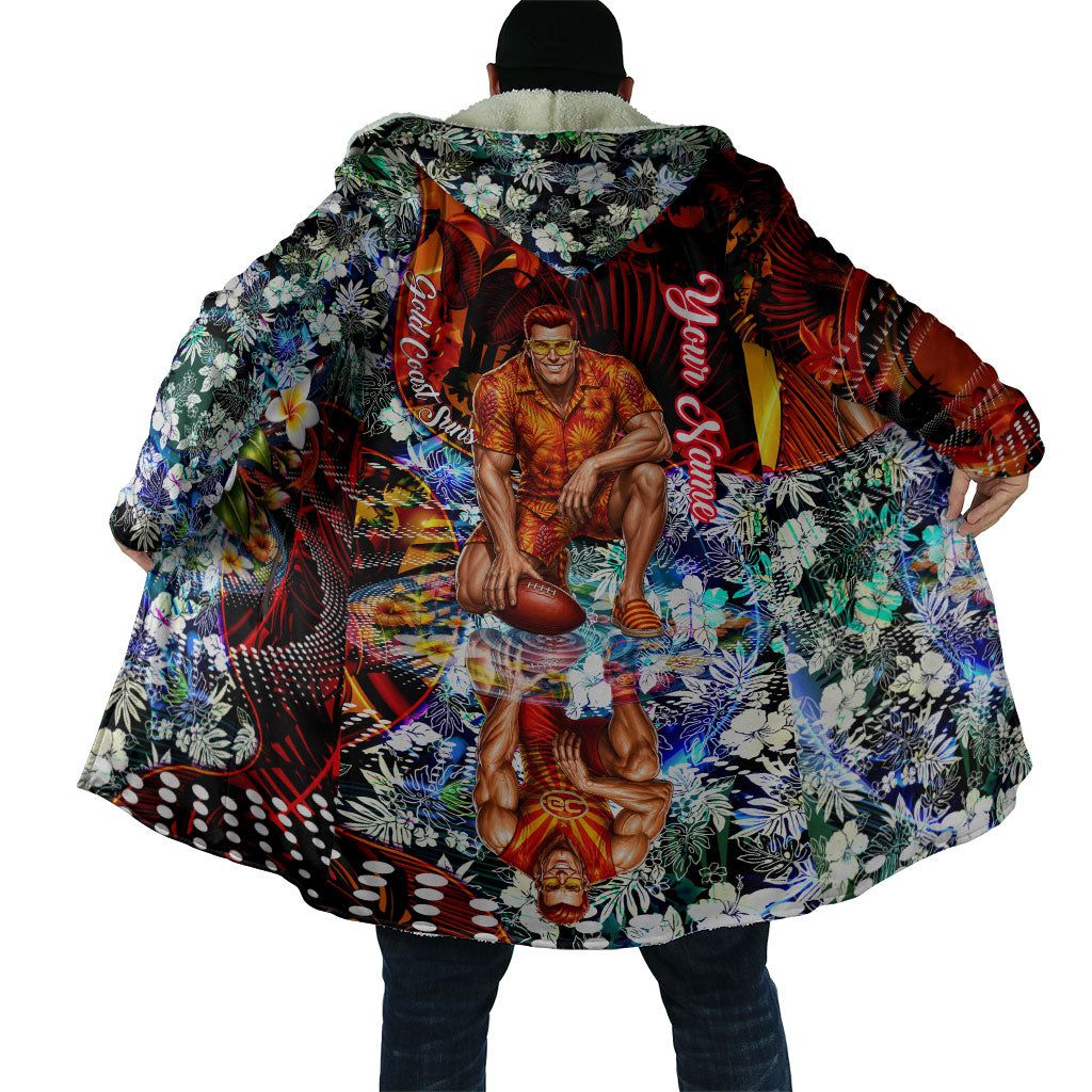 Personalized Gold Coast Suns Football Cloak Tropical Hibiscus Flowers - Pacific Fusion Style