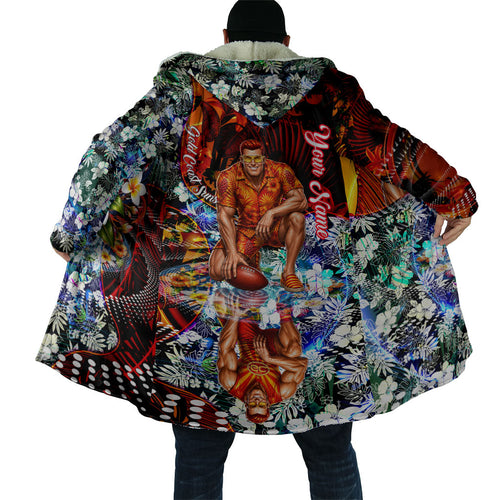 Personalized Gold Coast Suns Football Cloak Tropical Hibiscus Flowers - Pacific Fusion Style