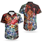 Personalized Gold Coast Suns Football Couples Matching Off Shoulder Maxi Dress and Hawaiian Shirt Tropical Hibiscus Flowers - Pacific Fusion Style