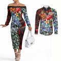Personalized Gold Coast Suns Football Couples Matching Off The Shoulder Long Sleeve Dress and Long Sleeve Button Shirt Tropical Hibiscus Flowers - Pacific Fusion Style