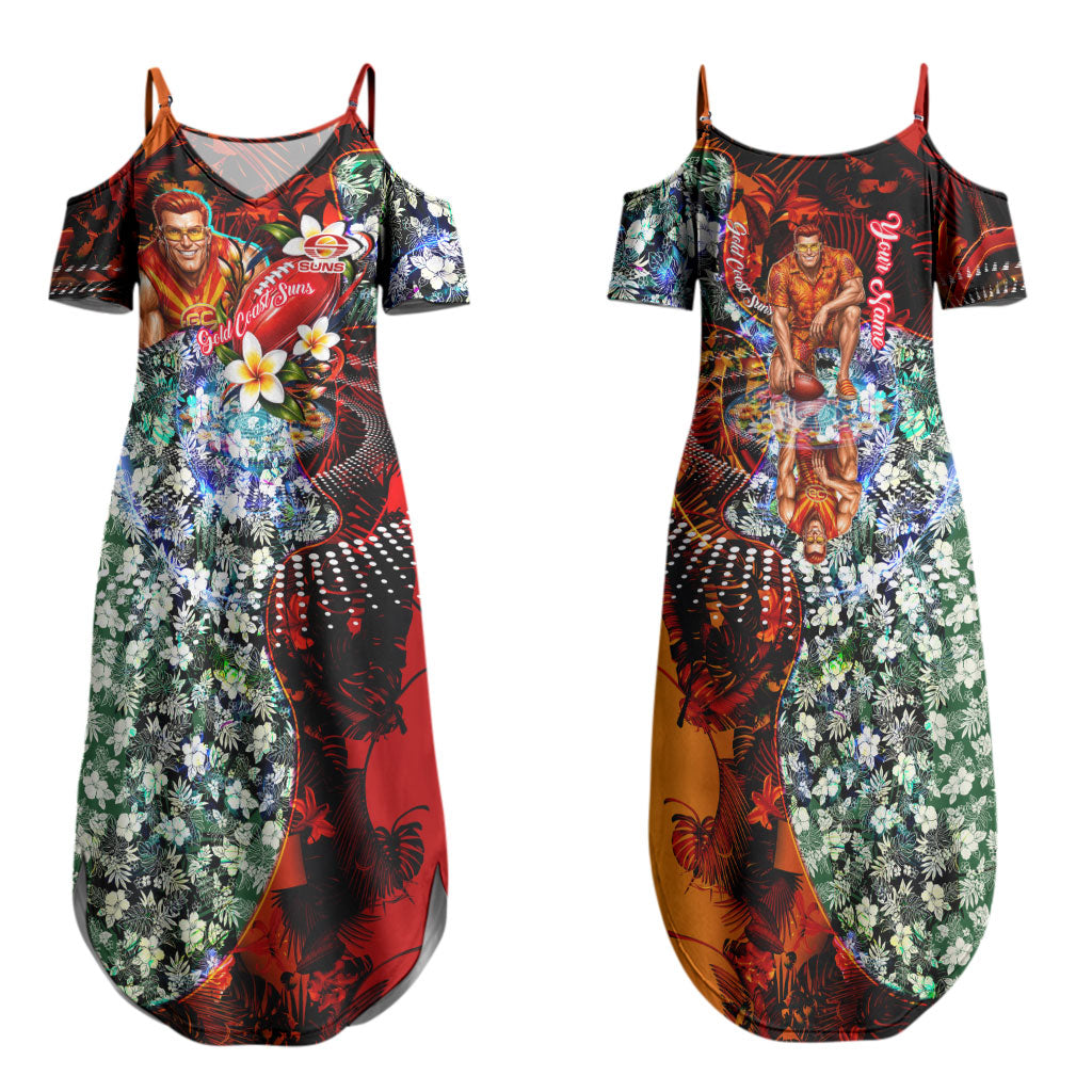 Personalized Gold Coast Suns Football Couples Matching Summer Maxi Dress and Hawaiian Shirt Tropical Hibiscus Flowers - Pacific Fusion Style