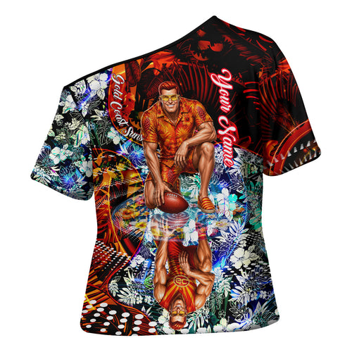 Personalized Gold Coast Suns Football Cross Shoulder Shirt Tropical Hibiscus Flowers - Pacific Fusion Style