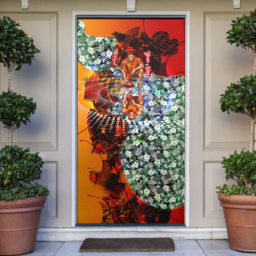 Personalized Gold Coast Suns Football Door Cover Tropical Hibiscus Flowers - Pacific Fusion Style