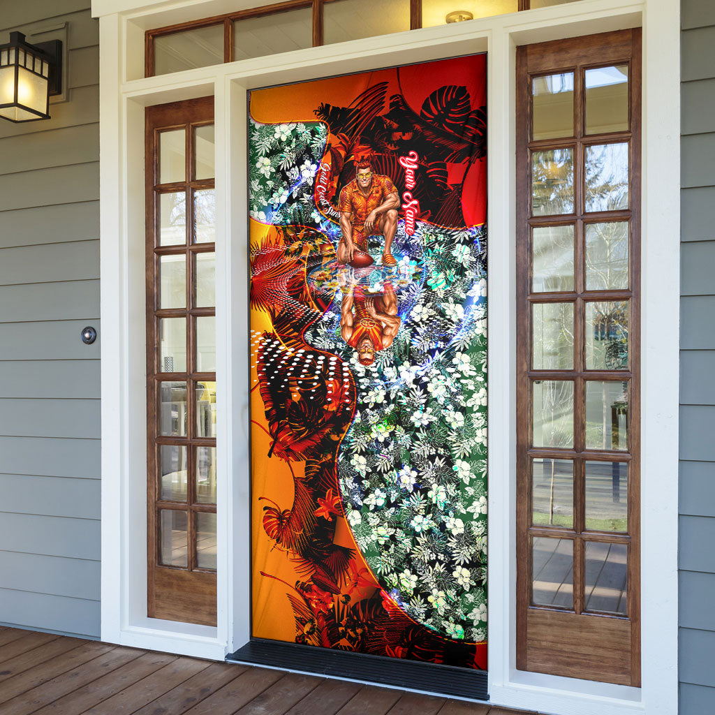Personalized Gold Coast Suns Football Door Cover Tropical Hibiscus Flowers - Pacific Fusion Style