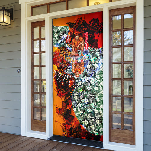 Personalized Gold Coast Suns Football Door Cover Tropical Hibiscus Flowers - Pacific Fusion Style