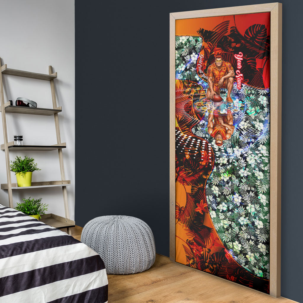 Personalized Gold Coast Suns Football Door Cover Tropical Hibiscus Flowers - Pacific Fusion Style