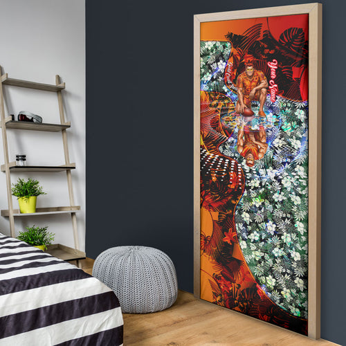 Personalized Gold Coast Suns Football Door Cover Tropical Hibiscus Flowers - Pacific Fusion Style