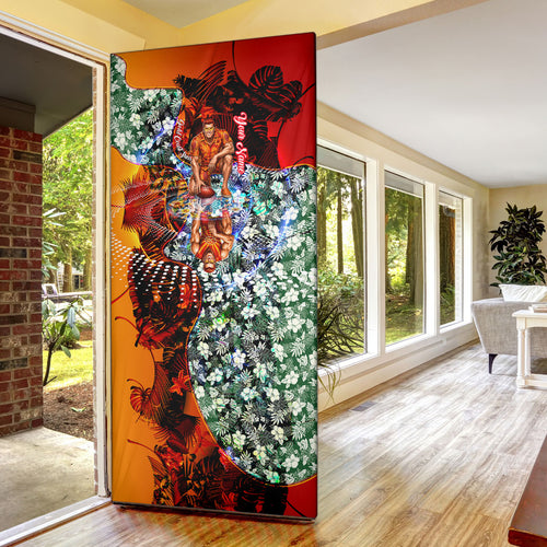 Personalized Gold Coast Suns Football Door Cover Tropical Hibiscus Flowers - Pacific Fusion Style