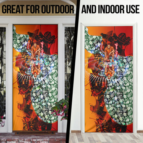 Personalized Gold Coast Suns Football Door Cover Tropical Hibiscus Flowers - Pacific Fusion Style