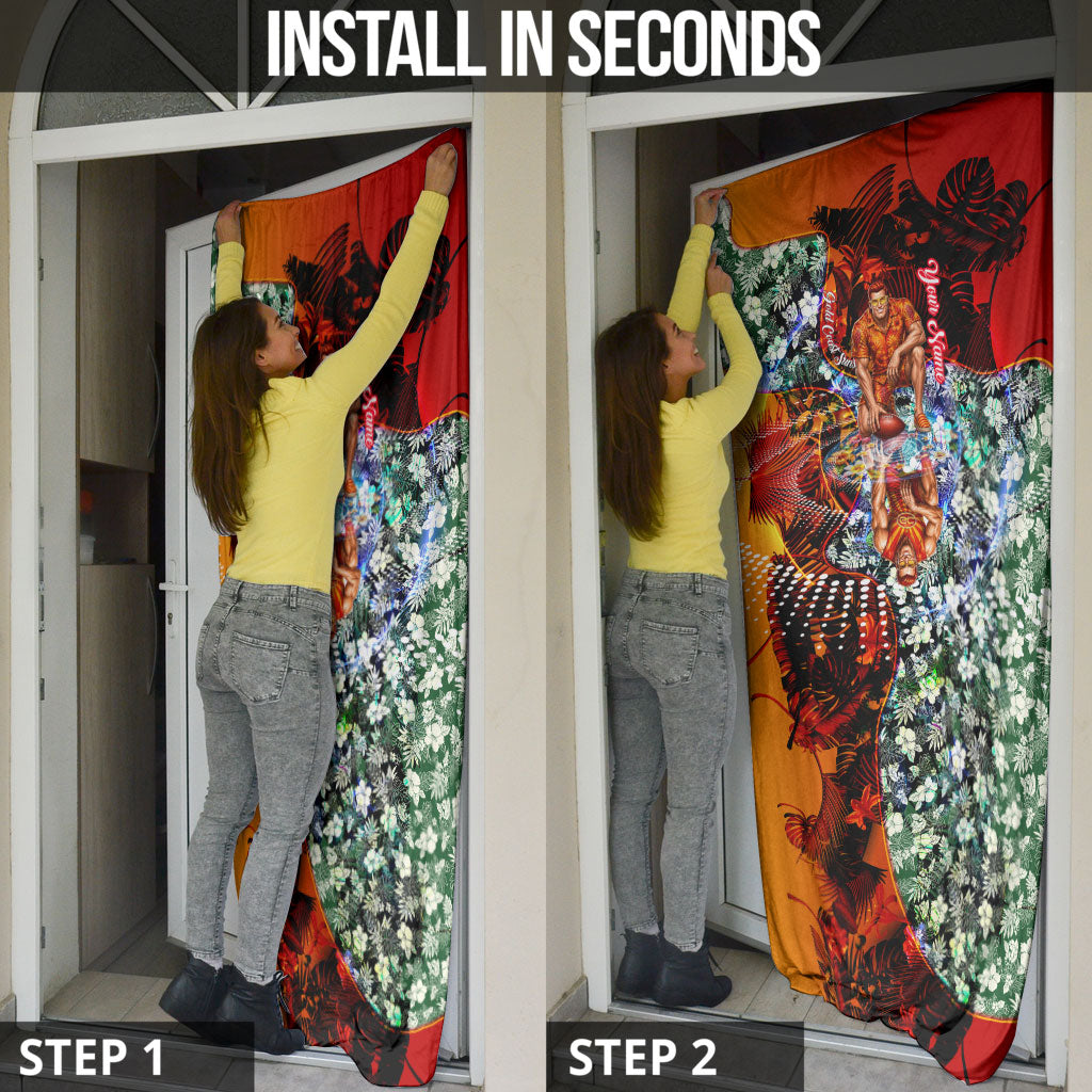 Personalized Gold Coast Suns Football Door Cover Tropical Hibiscus Flowers - Pacific Fusion Style