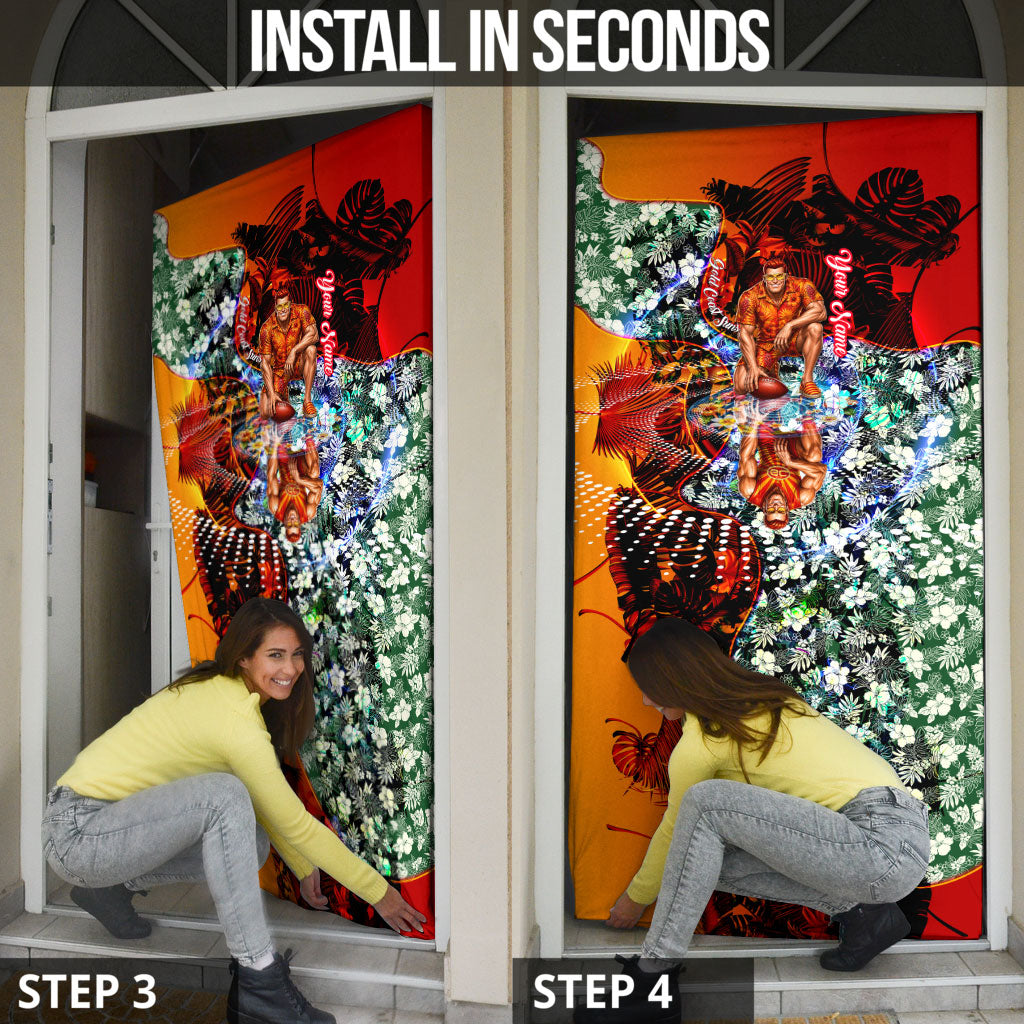 Personalized Gold Coast Suns Football Door Cover Tropical Hibiscus Flowers - Pacific Fusion Style
