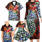 Personalized Gold Coast Suns Football Family Matching Long Sleeve Bodycon Dress and Hawaiian Shirt Tropical Hibiscus Flowers - Pacific Fusion Style