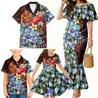 Personalized Gold Coast Suns Football Family Matching Mermaid Dress and Hawaiian Shirt Tropical Hibiscus Flowers - Pacific Fusion Style
