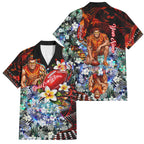 Personalized Gold Coast Suns Football Family Matching Off The Shoulder Long Sleeve Dress and Hawaiian Shirt Tropical Hibiscus Flowers - Pacific Fusion Style