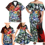 Personalized Gold Coast Suns Football Family Matching Off Shoulder Maxi Dress and Hawaiian Shirt Tropical Hibiscus Flowers - Pacific Fusion Style