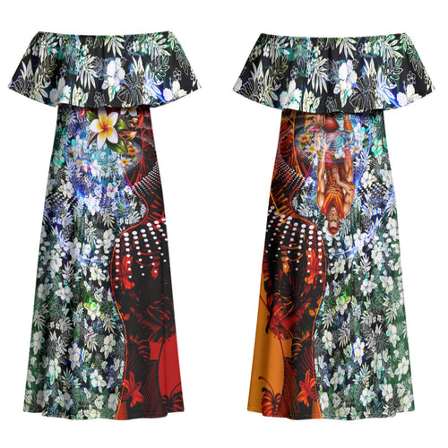 Personalized Gold Coast Suns Football Family Matching Off Shoulder Maxi Dress and Hawaiian Shirt Tropical Hibiscus Flowers - Pacific Fusion Style