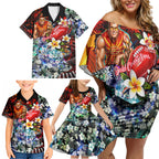 Personalized Gold Coast Suns Football Family Matching Off Shoulder Short Dress and Hawaiian Shirt Tropical Hibiscus Flowers - Pacific Fusion Style