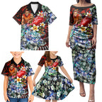 Personalized Gold Coast Suns Football Family Matching Puletasi and Hawaiian Shirt Tropical Hibiscus Flowers - Pacific Fusion Style