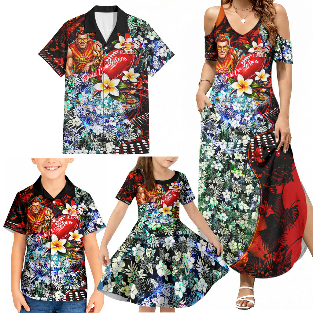 Personalized Gold Coast Suns Football Family Matching Summer Maxi Dress and Hawaiian Shirt Tropical Hibiscus Flowers - Pacific Fusion Style