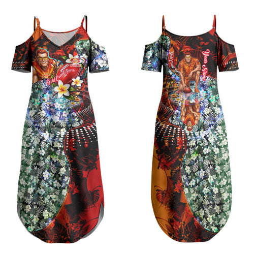 Personalized Gold Coast Suns Football Family Matching Summer Maxi Dress and Hawaiian Shirt Tropical Hibiscus Flowers - Pacific Fusion Style