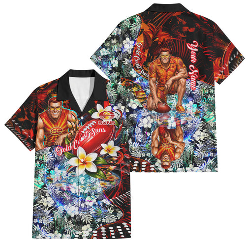 Personalized Gold Coast Suns Football Family Matching Summer Maxi Dress and Hawaiian Shirt Tropical Hibiscus Flowers - Pacific Fusion Style