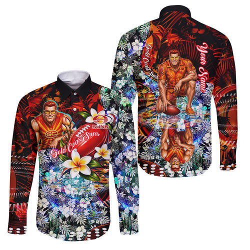 Personalized Gold Coast Suns Football Family Matching Summer Maxi Dress and Hawaiian Shirt Tropical Hibiscus Flowers - Pacific Fusion Style