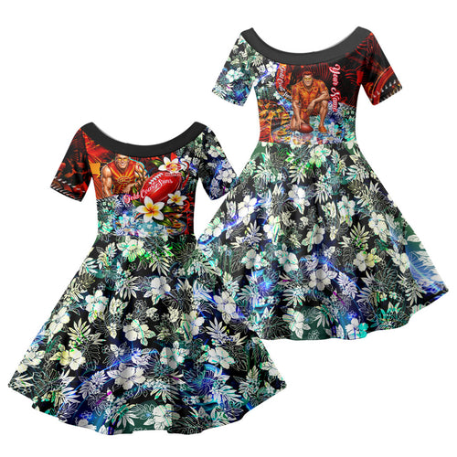 Personalized Gold Coast Suns Football Family Matching Summer Maxi Dress and Hawaiian Shirt Tropical Hibiscus Flowers - Pacific Fusion Style