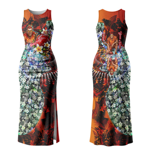 Personalized Gold Coast Suns Football Family Matching Tank Maxi Dress and Hawaiian Shirt Tropical Hibiscus Flowers - Pacific Fusion Style