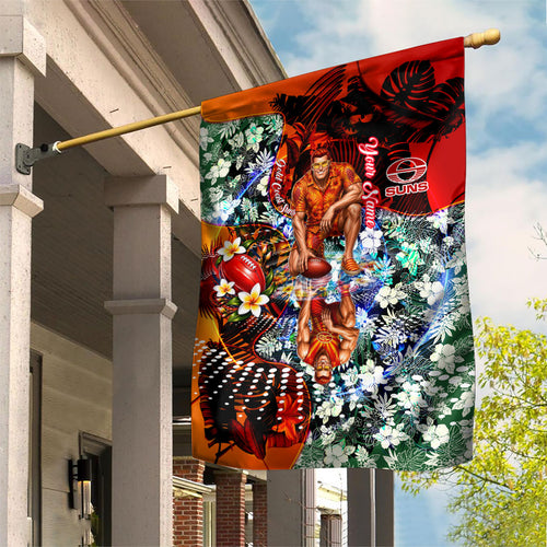 Personalized Gold Coast Suns Football Garden Flag Tropical Hibiscus Flowers - Pacific Fusion Style