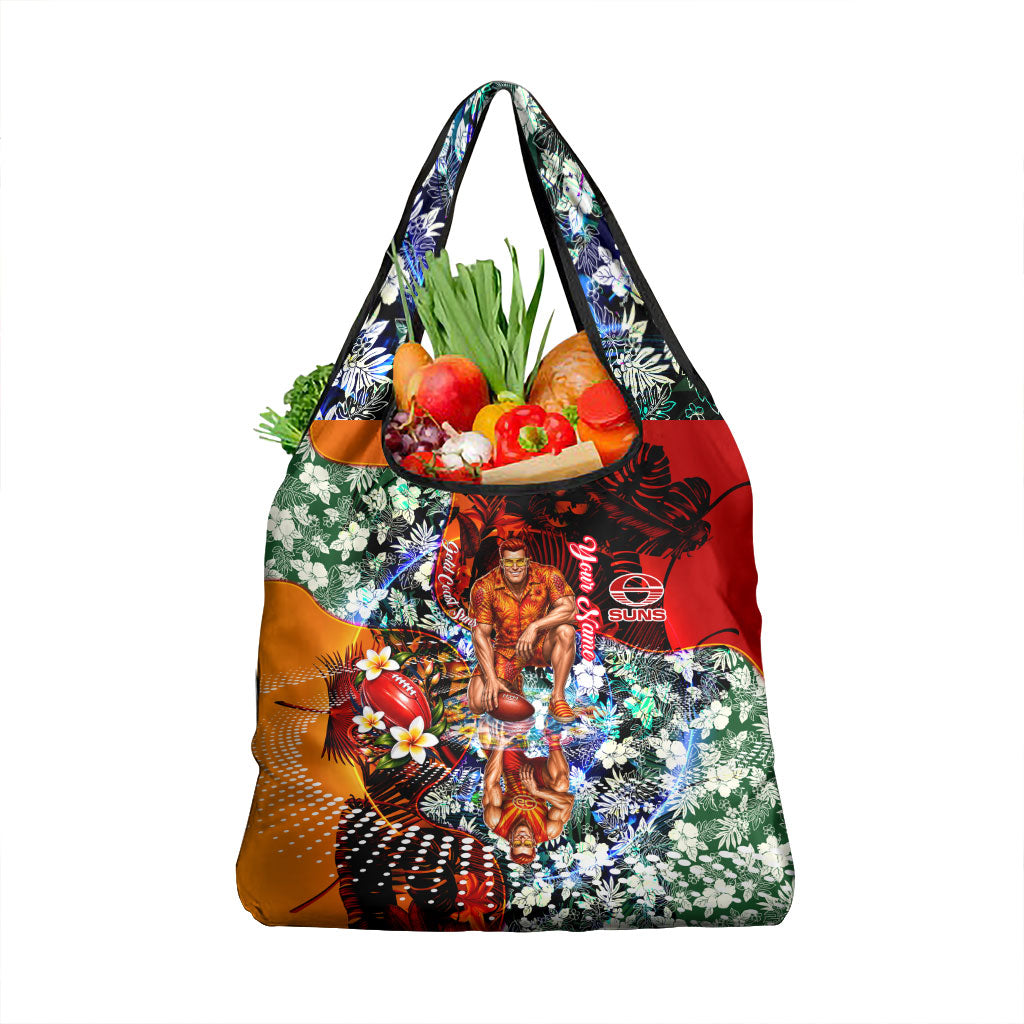 Personalized Gold Coast Suns Football Grocery Bag Tropical Hibiscus Flowers - Pacific Fusion Style