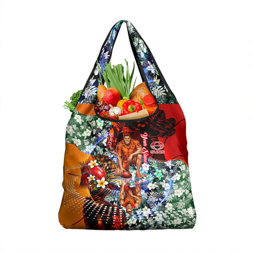 Personalized Gold Coast Suns Football Grocery Bag Tropical Hibiscus Flowers - Pacific Fusion Style