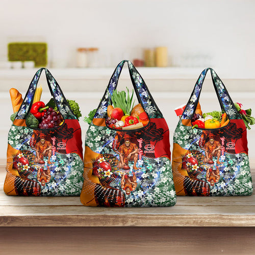 Personalized Gold Coast Suns Football Grocery Bag Tropical Hibiscus Flowers - Pacific Fusion Style