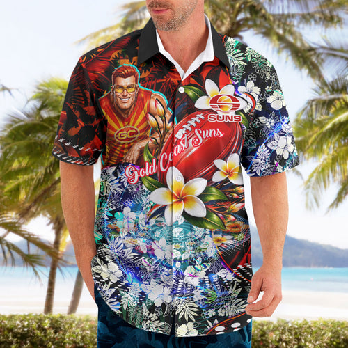 Personalized Gold Coast Suns Football Hawaiian Shirt Tropical Hibiscus Flowers - Pacific Fusion Style