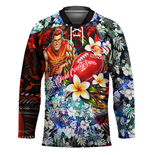 Personalized Gold Coast Suns Football Hockey Jersey Tropical Hibiscus Flowers - Pacific Fusion Style