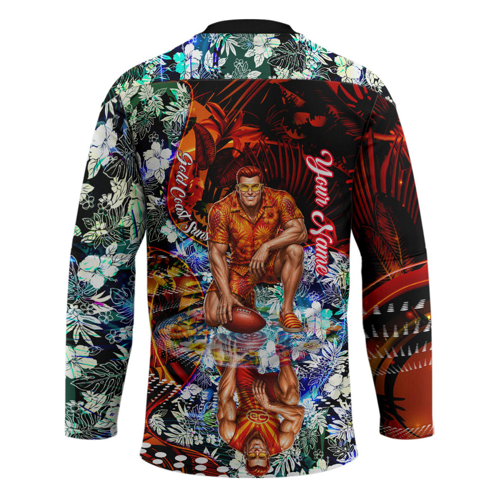 Personalized Gold Coast Suns Football Hockey Jersey Tropical Hibiscus Flowers - Pacific Fusion Style