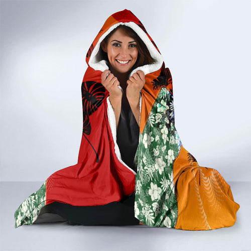 Personalized Gold Coast Suns Football Hooded Blanket Tropical Hibiscus Flowers - Pacific Fusion Style