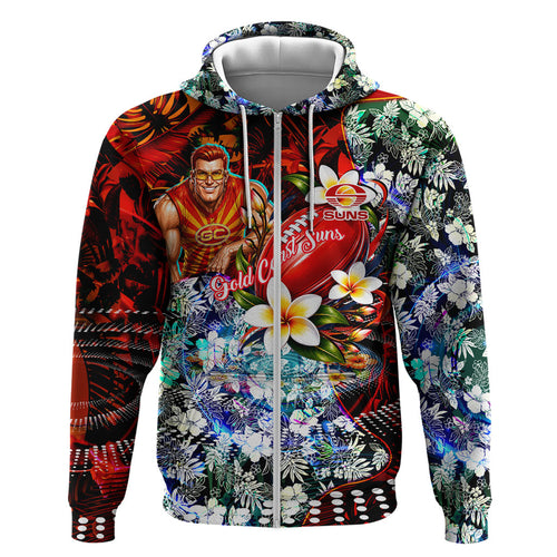Personalized Gold Coast Suns Football Hoodie Tropical Hibiscus Flowers - Pacific Fusion Style